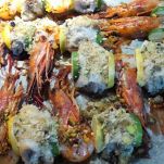 Spiedini di pesce spatola e gamberoni