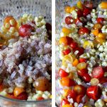 Insalata di mais tostato, pomodori e yogurt
