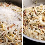 Pasta alla carbonara con mais e peperoncino