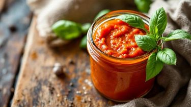 Ciotola con salsa di peperoni rossi cremosa