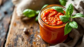 Ciotola con salsa di peperoni rossi cremosa