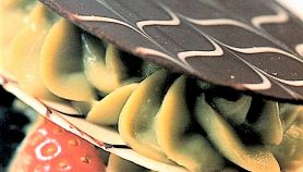 Triplo disco di cioccolato con crema al pistacchio e frutti di bosco