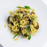 Pasta dish Apulian ears with clams