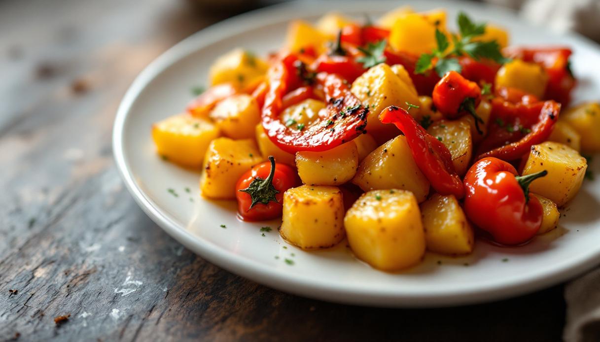 Patate e peperoni al forno