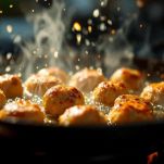 Polpette fritte pronte per essere scolate.