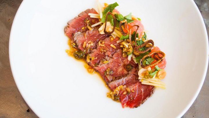 Manzo in carpaccio con pompelmo