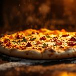 pizza ai peperoni in cottura