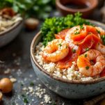ciotola di chirashi con riso, verdure e pesce