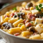 L'aggiunta di funghi, prosciutto, scamorza e Parmigiano