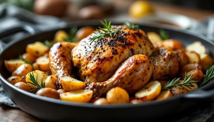 Pollo arrosto facile con patate al forno
