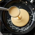 padella  con un mestolo di pastella