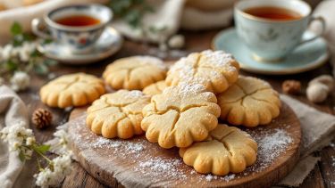 Biscotti pasta frolla dorati su piatto