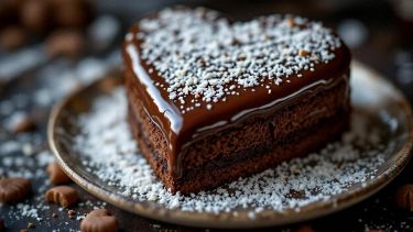 Torta al cacao a forma di cuore decorata con Nutella e cocco