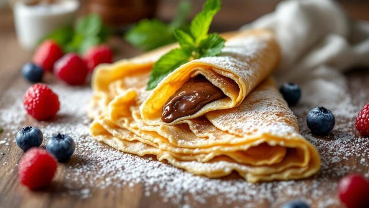Crêpe dolci piegate e servite con zucchero a velo.
