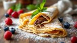 Crêpe dolci piegate e servite con zucchero a velo.