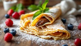 Crêpe dolci piegate e servite con zucchero a velo.