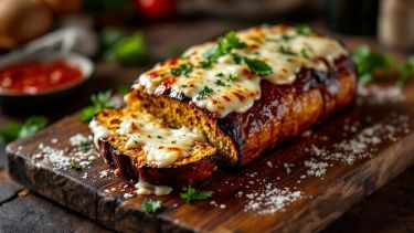 Fette di polpettone di melanzane con cuore filante