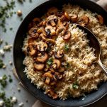 Funghi nel riso in cottura