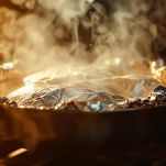 Pesce spada in fase di cottura.