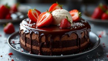Torta al cioccolato con fragole e ganache lucida