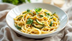 Spaghetti cremosi con zucchine dorate e pecorino