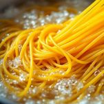 spaghetti in cottura in acqua bollente
