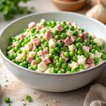 Piselli, ricotta e prosciutto