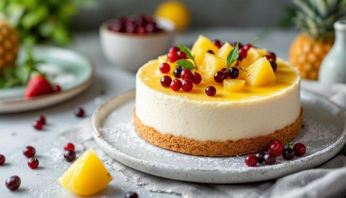 Torta all’ananas con panna e ribes
