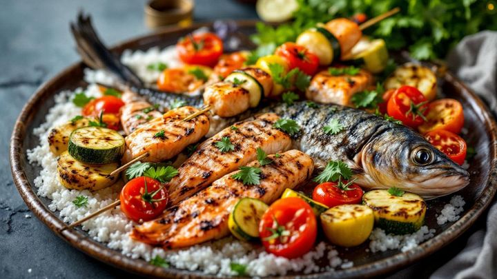 grigliata mista di pesce pronta da mangiare