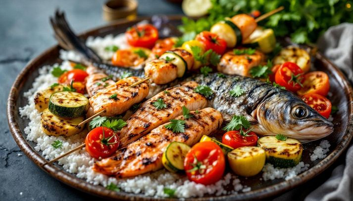 grigliata mista di pesce pronta da mangiare