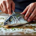 preparazione del pesce per la grigliata mista