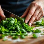 La preparazione delle foglie di menta