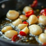 Aglio dorato in padella con olio e peperoncino