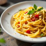 Piatto di spaghetti aglio, olio e peperoncino