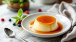 Creme caramel con caramello colante sul piatto.