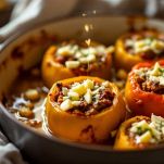 Peperoni ripieni di riso in cottura