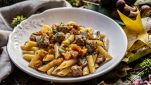 Penne con zucca, funghi e polpettine di manzo
