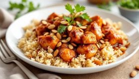 Pollo alle mandorle cotto e impiattato