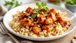 Pollo alle mandorle cotto e impiattato