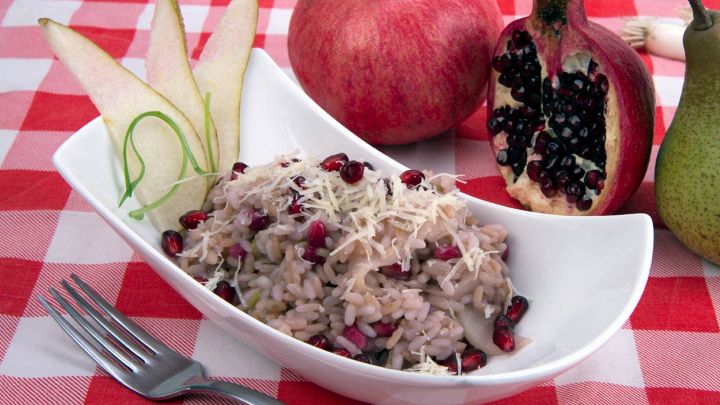 Risotto con pere e melagrana