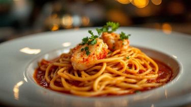 Spaghetti con astice e pomodorini dal colore brillante