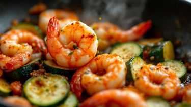Zucchine e gamberi in padella