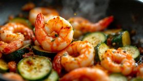 Zucchine e gamberi in padella