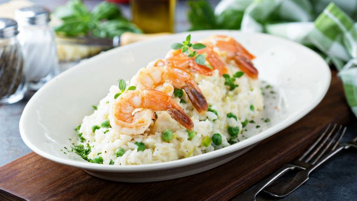 Risotto con piselli e mazzancolle