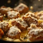 Carne dorata in padella con burro.