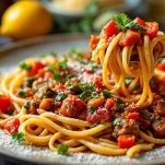 Spaghetti con ragù di verdure