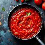 Sugo di pomodoro in fase di cottura.