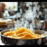 Pasta pronta per essere condita con il sugo di tonno.