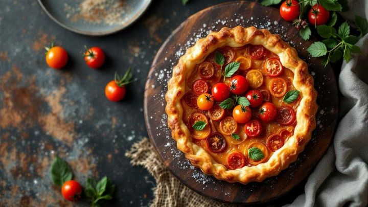 Tarte tatin salata con pomodorini e sfoglia dorata