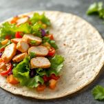 Chicken wrap pronto per essere arrotolato.